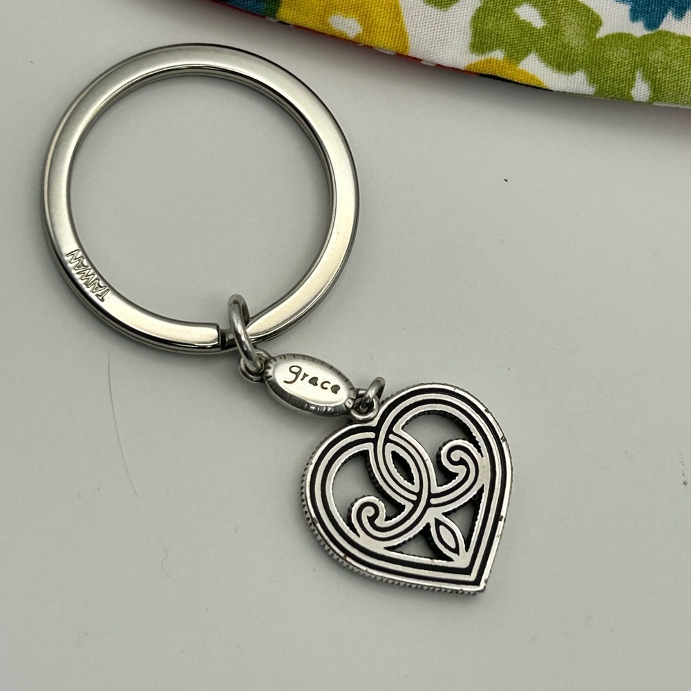 Brighton Heart Charm Keychain Silver Plated 2-sided Love Grace & Cloth Bag - Picture 5 of 8